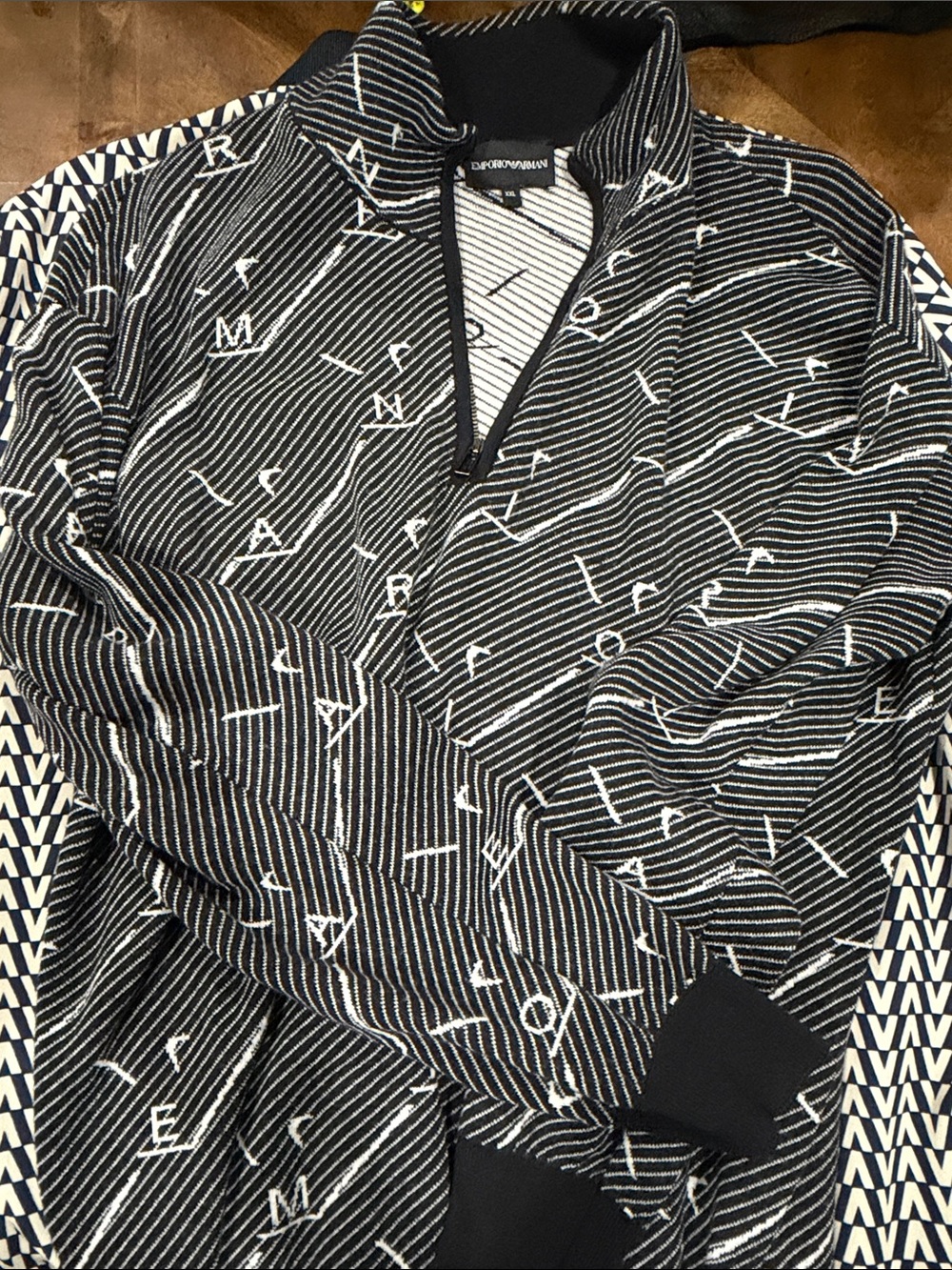 Emporio Armani Men’s Black & White Quarter-Zip Pullover Jacket runs small